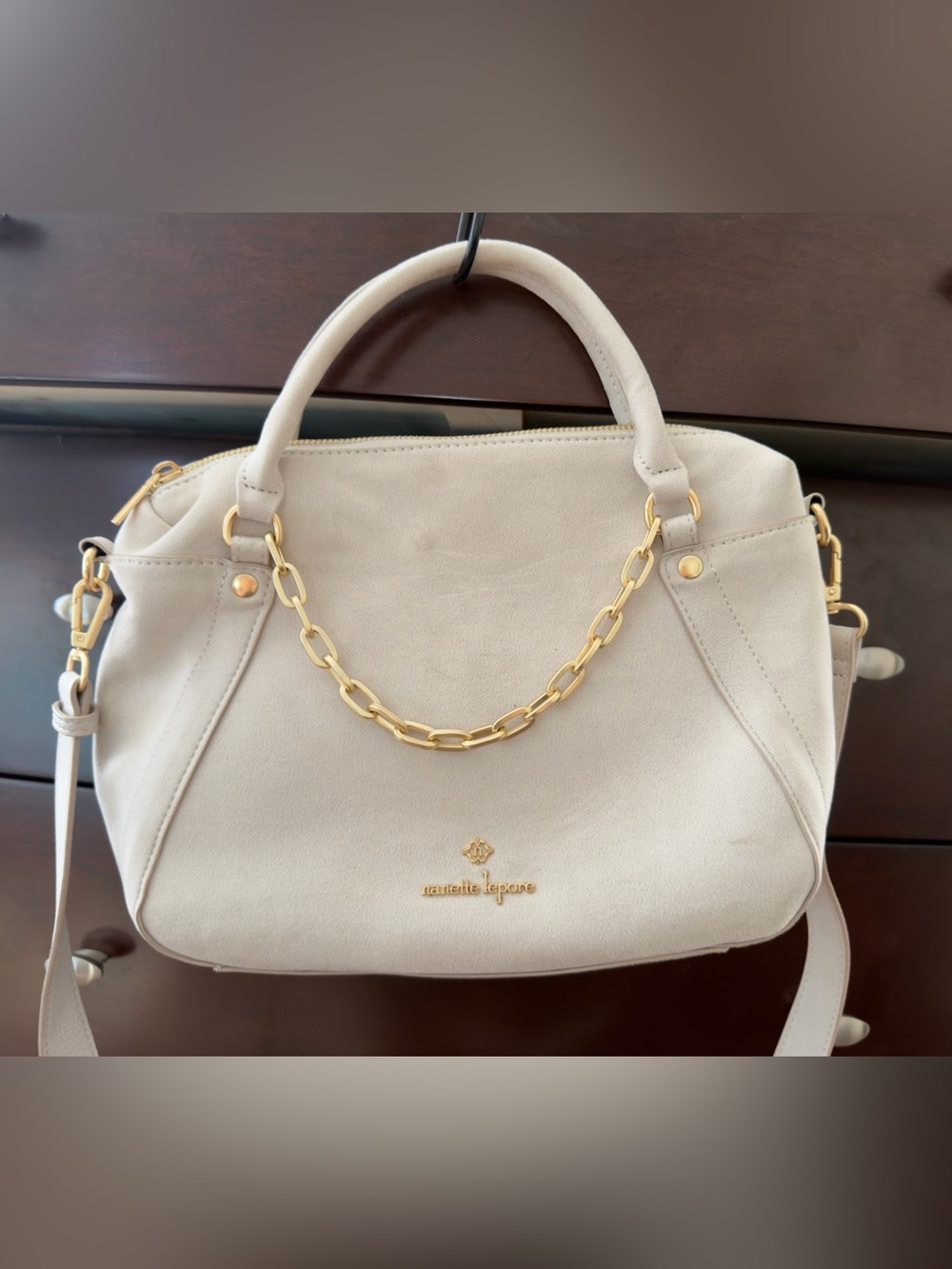 Nanette Lepore Cream Shoulder Bag with Gold Chain Accent